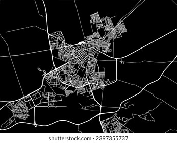 Vector city map of Relizane in Algeria with white roads isolated on a black background.