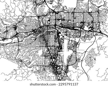 Vector city map of Reno Nevada in the United States of America with black roads isolated on a white background.