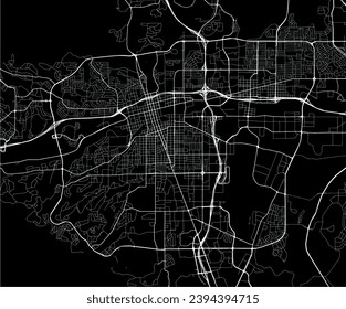 Vector city map of Reno Nevada in the United States of America with white roads isolated on a black background.