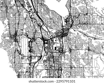 Mapa de la ciudad vectorial de Renton Washington en los Estados Unidos de América con carreteras negras aisladas en un fondo blanco.