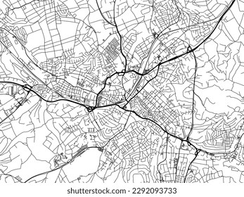 Vector city map of Reutlingen in the Germany with black roads isolated on a white background.