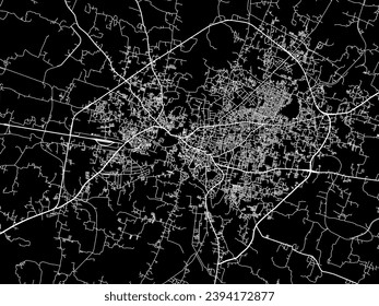 Mapa vectorial de Rewa en la República de India con caminos blancos aislados en un fondo negro.