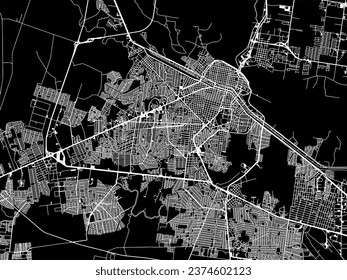 Vector city map of Reynosa in Mexico with white roads isolated on a black background.