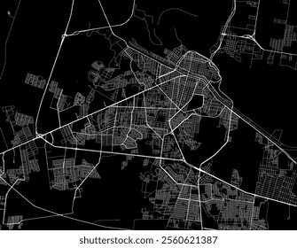 Vector city map of Reynosa in Mexico with white roads isolated on a black background.