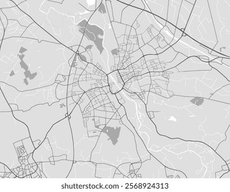 Vector city map of Rheine in Germany with black roads isolated on a grey background.