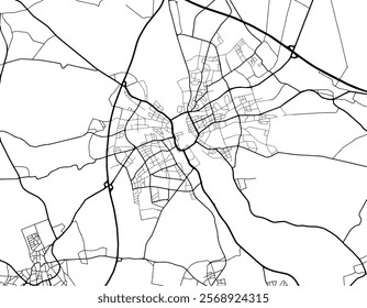 Vector city map of Rheine in Germany with black roads isolated on a white background.