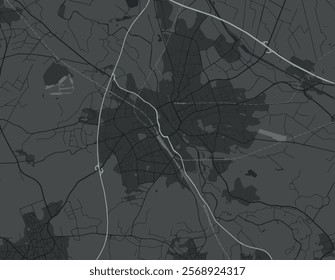 Vector city map of Rheine in Germany with white roads isolated on a grey background.