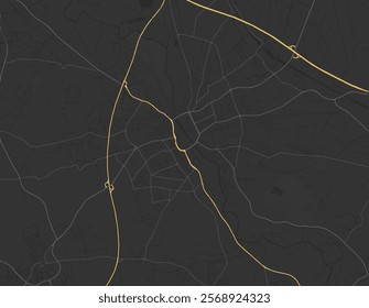 Vector city map of Rheine in Germany with yellow roads isolated on a brown background.