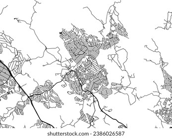 Vector city map of Ribeirao das Neves in Brazil with black roads isolated on a white background.