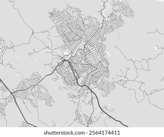 Vector city map of Ribeirao das Neves in Brazil with black roads isolated on a grey background.