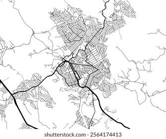 Vector city map of Ribeirao das Neves in Brazil with black roads isolated on a white background.