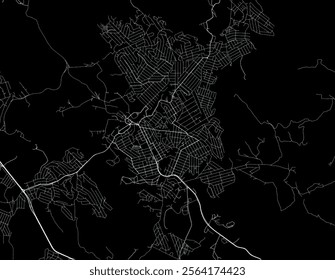 Vector city map of Ribeirao das Neves in Brazil with white roads isolated on a black background.