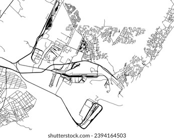Mapa vectorial de la bahía Richards en Sudáfrica con carreteras negras aisladas en un fondo blanco.