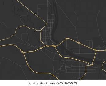Vector city map of Richland Washington in the United States of America with yellow roads isolated on a brown background.