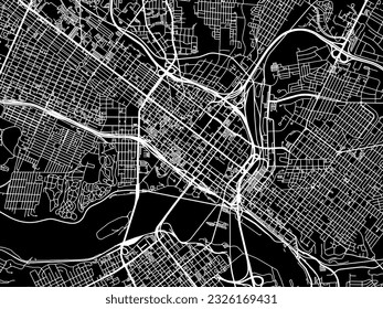 Mapa vectorial de la ciudad de Richmond Center Virginia en los Estados Unidos de América con carreteras blancas aisladas en un fondo negro.