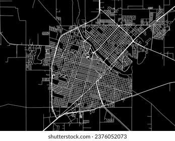 Vector city map of Rio Cuarto in Argentina with white roads isolated on a black background.