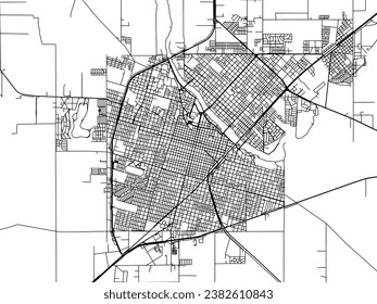 Vector city map of Rio Cuarto in Argentina with black roads isolated on a white background.