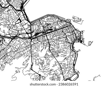 Stadtplan der Stadt Rio de Janeiro in Brasilien mit schwarzen Straßen einzeln auf weißem Hintergrund.