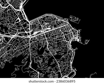 Vector city map of Rio de Janeiro city center in Brazil with white roads isolated on a black background.