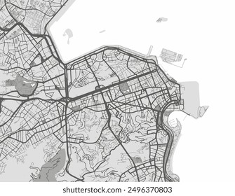 Vektor-Stadtplan Rio de Janeiro Stadtzentrum in Brasilien mit schwarzen Straßen einzeln auf grauem Hintergrund.