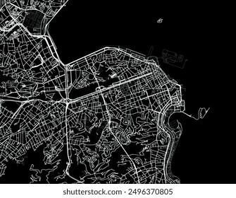 Vektor-Stadtplan Rio de Janeiro Stadtzentrum in Brasilien mit weißen Straßen einzeln auf schwarzem Hintergrund.