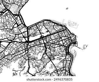 Vektor-Stadtplan Rio de Janeiro Stadtzentrum in Brasilien mit schwarzen Straßen einzeln auf weißem Hintergrund.