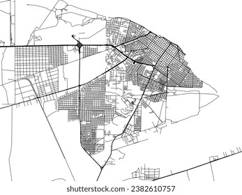 Vector city map of Rio Gallegos in Argentina with black roads isolated on a white background.
