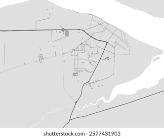 Vector city map of Rio Gallegos in Argentina with black roads isolated on a grey background.