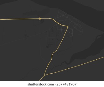 Vector city map of Rio Gallegos in Argentina with yellow roads isolated on a brown background.