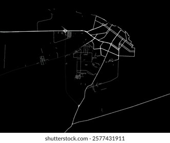 Vector city map of Rio Gallegos in Argentina with white roads isolated on a black background.