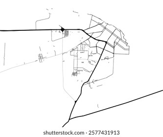 Vector city map of Rio Gallegos in Argentina with black roads isolated on a white background.