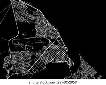Stadtplan von Rio Grande in Argentinien mit weißen Straßen einzeln auf schwarzem Hintergrund.