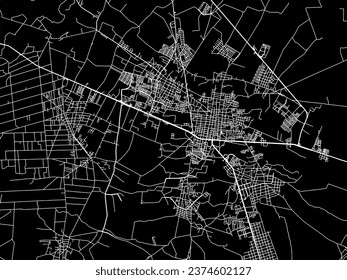 Vector city map of Rioverde in Mexico with white roads isolated on a black background.
