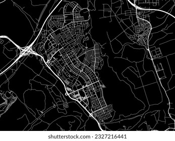 Mapa de la ciudad vectorial de Rivas Vaciamadrid en España con carreteras blancas aisladas en un fondo negro.