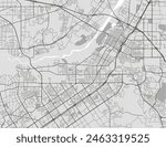 Vector city map of Riverside California in the United States of America with black roads isolated on a grey background.