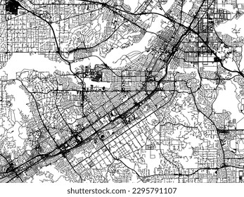 Vector city map of Riverside California in the United States of America with black roads isolated on a white background.