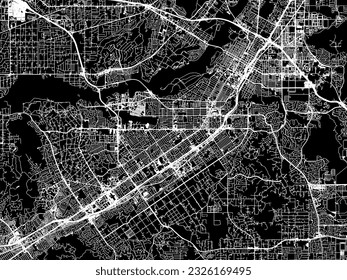 Vector city map of Riverside California in the United States of America with white roads isolated on a black background.