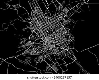 Mapa vectorial de Riad en Brasil con caminos blancos aislados en un fondo negro.