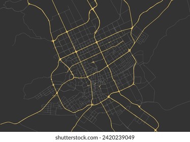 Vector city map of Riyadh in Saudi Arabia with yellow roads isolated on a brown background.