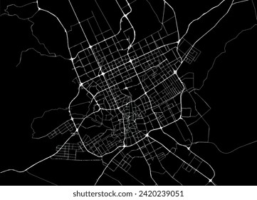 Vector city map of Riyadh in Saudi Arabia with white roads isolated on a black background.