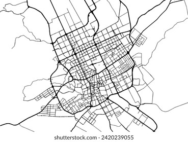 Stadtplan von Riad in Saudi-Arabien mit schwarzen Straßen einzeln auf weißem Hintergrund.