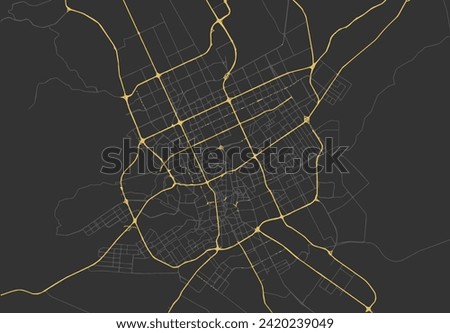 Vector city map of Riyadh in Saudi Arabia with yellow roads isolated on a brown background.