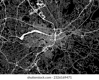 Vector city map of Roanoke Virginia in the United States of America with white roads isolated on a black background.