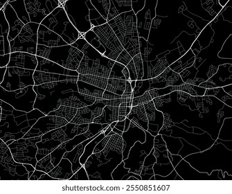 Vector city map of Roanoke Virginia in the United States of Americ with white roads isolated on a black background.