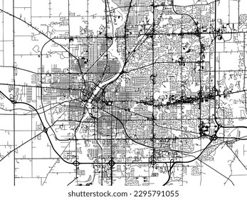 Vector city map of Rockford Illinois in the United States of America with black roads isolated on a white background.