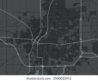 Vector city map of Rockford Illinois in the United States of America with white roads isolated on a grey background