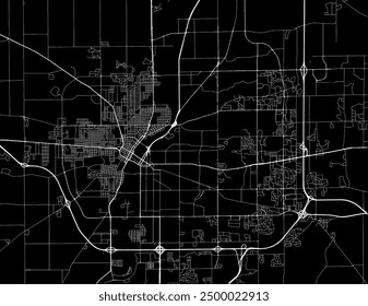 Vector city map of Rockford Illinois in the United States of America with white roads isolated on a black background.