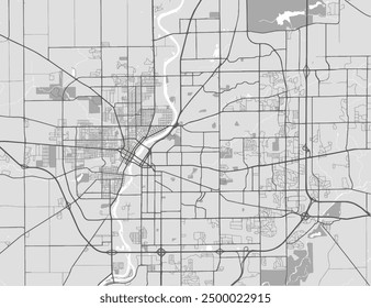 Vector city map of Rockford Illinois in the United States of America with black roads isolated on a grey background.