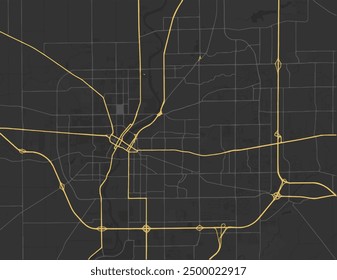 Vector city map of Rockford Illinois in the United States of America with yellow roads isolated on a brown background.