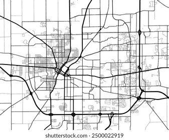 Vector city map of Rockford Illinois in the United States of America with black roads isolated on a white background.